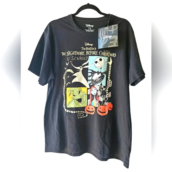 Disney Nightmare Before Christmas Black Graphic Tee Shirt Halloween Short Sleeve - Picture 2 of 7